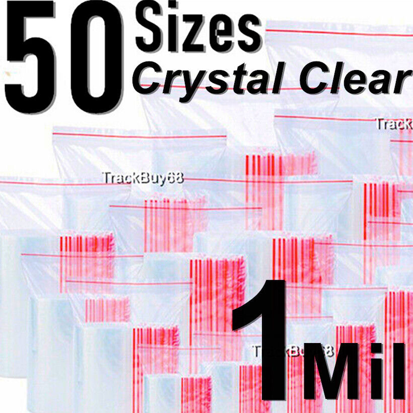 100 Clear Reclosable Zipper Bags Zip Small Large Plastic 1.0Mil Lock Corn Cards