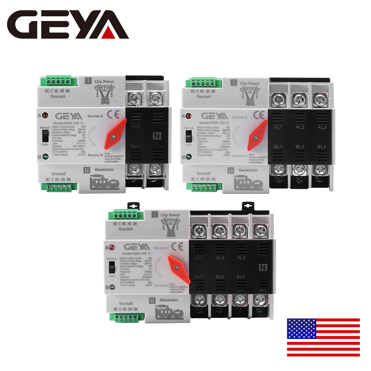 GEYA Dual Power Automatic Transfer Switch Grid to Alternator2/3/4P 100A 220/110V GEYA Dual Power Automatic Transfer Switch Grid to Alternator2/3/4P 100A 220/110V