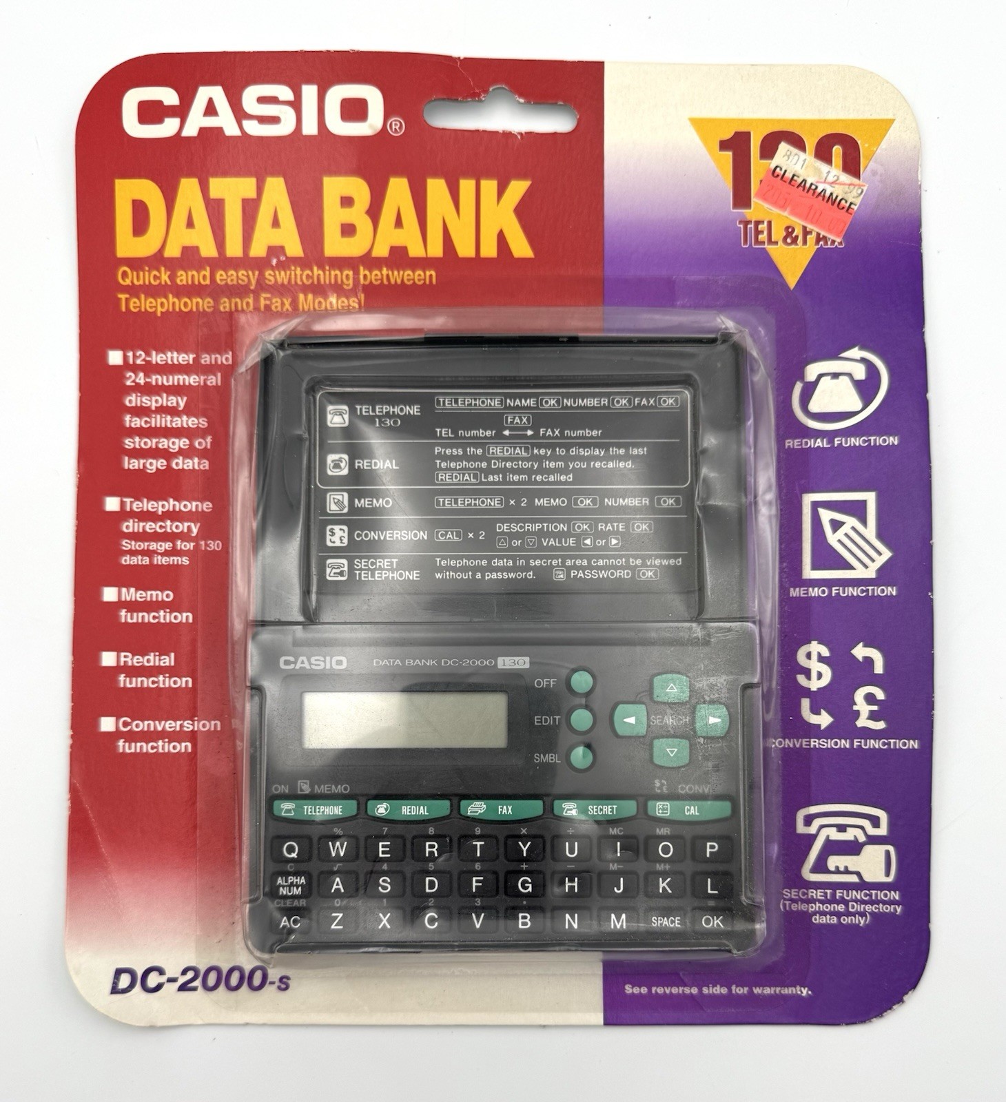 Casio Data Bank 130 TEL & FAX DC-2000-s Hand Held Digital Organizer Vintage NEW Casio Data Bank 130 TEL & FAX DC-2000-s Hand Held Digital Organizer Vintage NEW