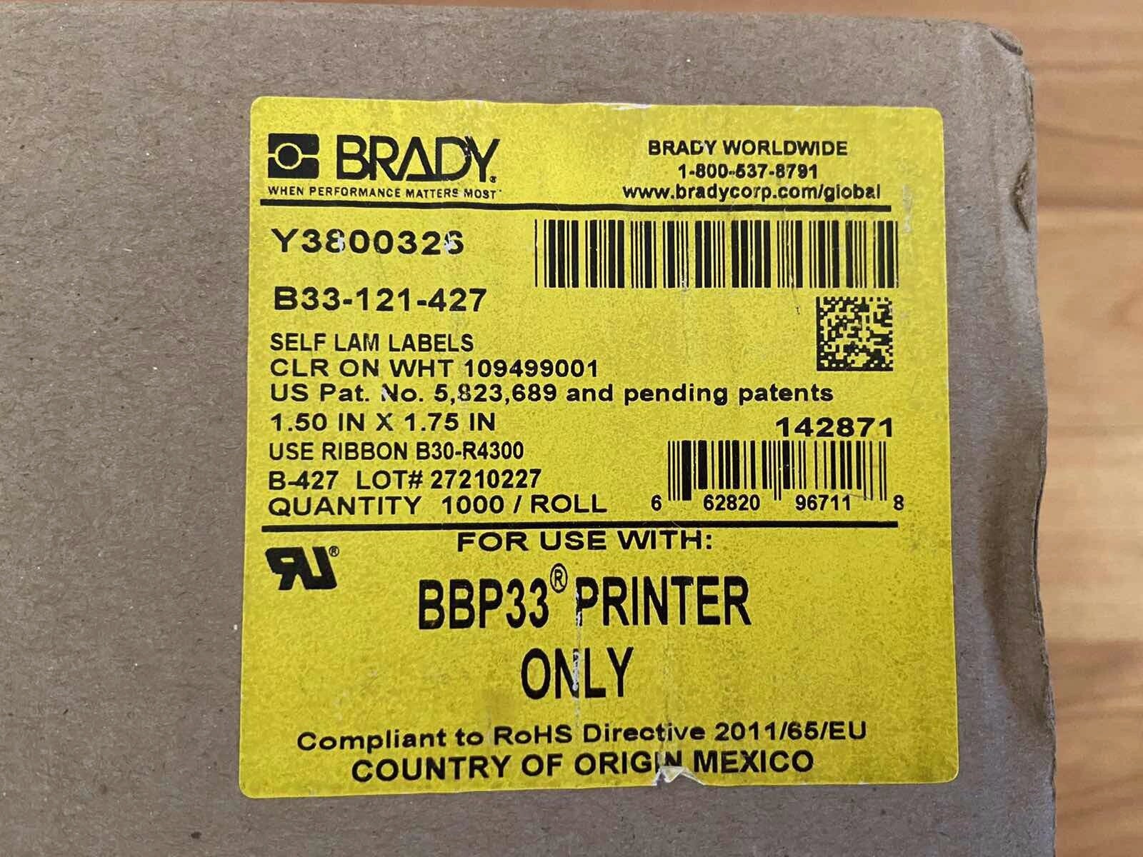 BRADY B33-121-427 Self Lam Lable White BRADY B33-121-427 Self Lam Lable White