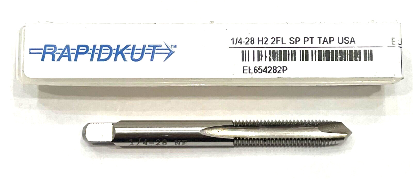 RapidKut 1/4-28 Tap HSS Spiral Point Plug Tap 2 Flute H2 USA Made RapidKut 1/4-28 Tap HSS Spiral Point Plug Tap 2 Flute H2 USA Made