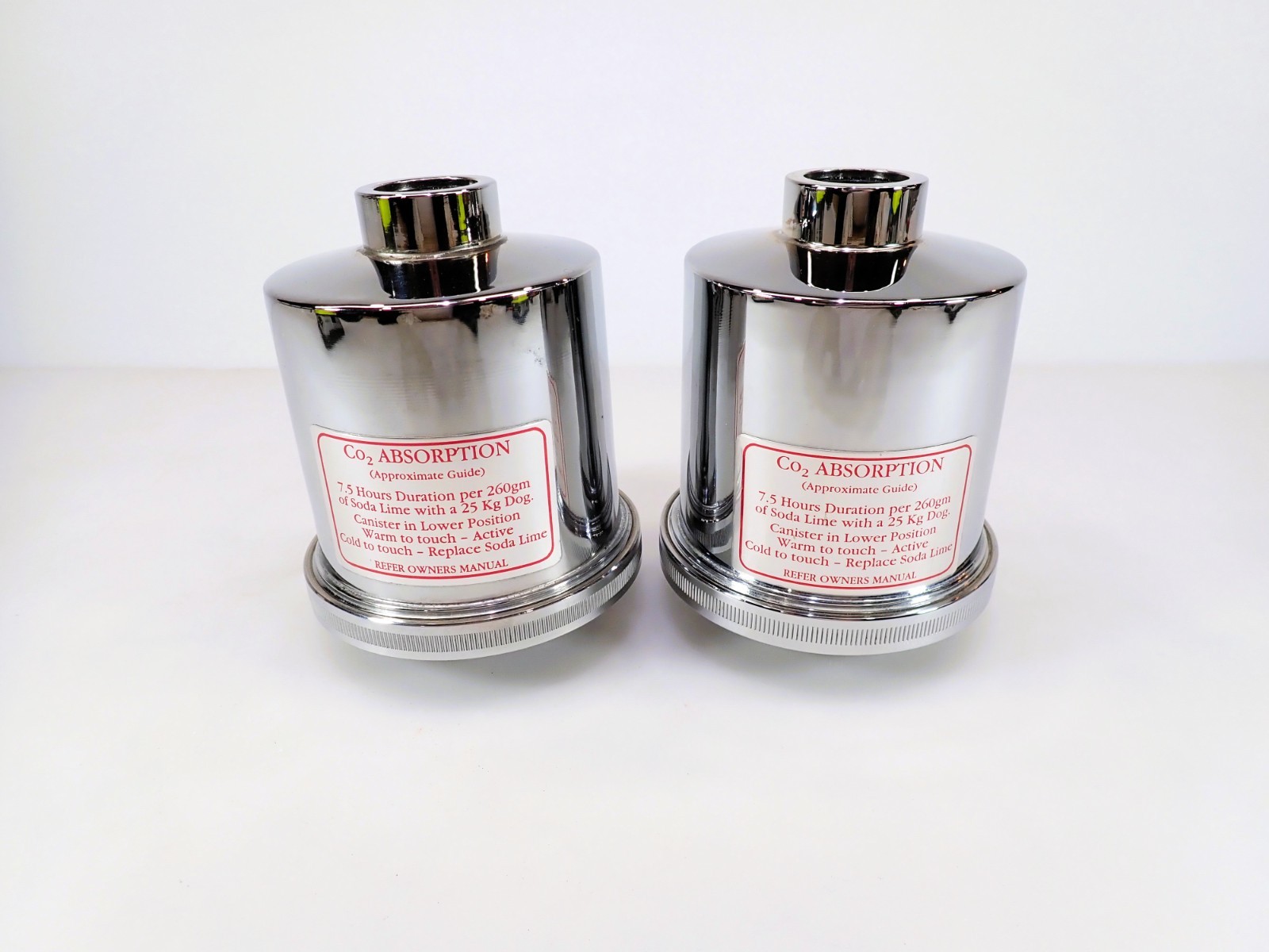 Pair Vintage Vet Anesthesia CO2 Soda Lime Absorber Canisters Chrome Medical Pair Vintage Vet Anesthesia CO2 Soda Lime Absorber Canisters Chrome Medical