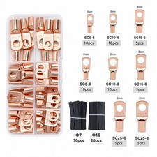 140PCS Copper Lugs Ring Terminals Bare Battery Welding Crimp Wire Connectors Kit picture