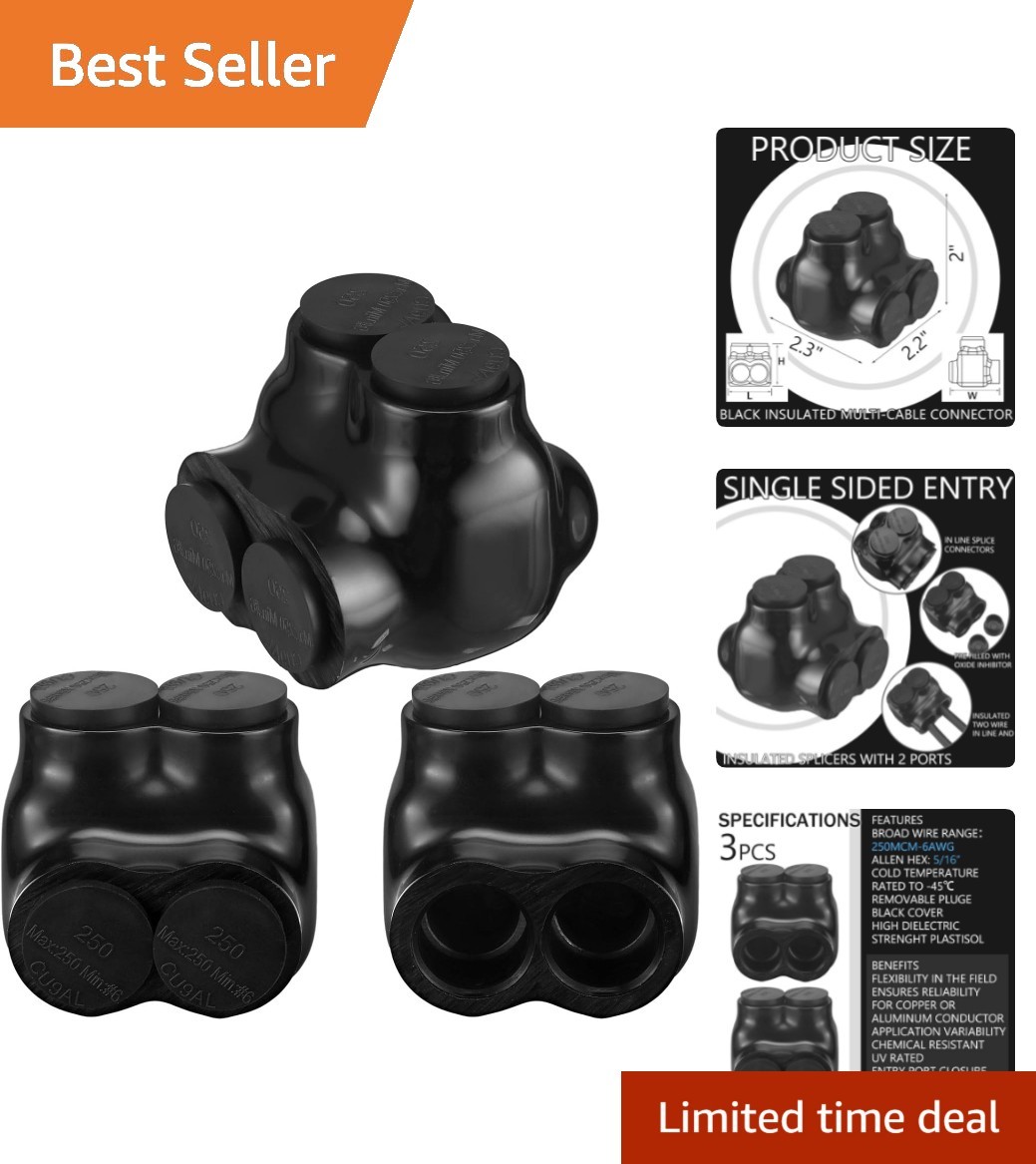 3 Pcs Black Insulated Multi Cable Connectors - Certified Safety & Durability 3 Pcs Black Insulated Multi Cable Connectors - Certified Safety & Durability