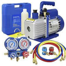 3,5CFM 1/4HP Air Vacuum Pump HVAC and Solid R134A Kit AC A/C Manifold Gauge  picture