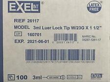 BRAND NEW Exel luer-Lock  3ml(3cc) 23g x 1.5 in, 1 box of 100 26117 EXP 2023 picture