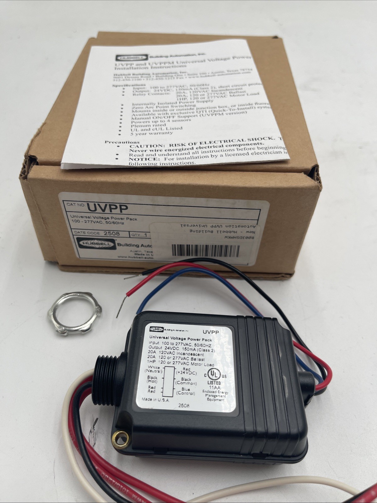 NEW Hubbell UVPP Universal Voltage Power Pack, 20 A, 100/277 VAC In, 24 VDC Out