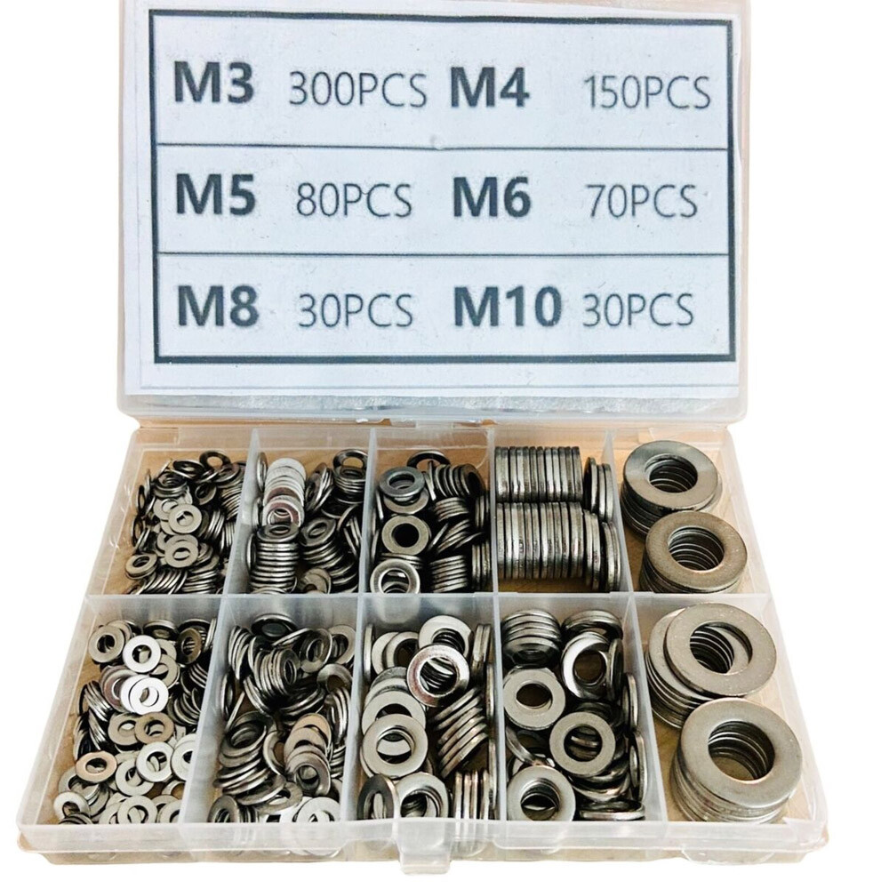 660 Pieces of 304 Stainless Steel Washers Flat Washer Assortment Kit 6 Sizes New 660 Pieces of 304 Stainless Steel Washers Flat Washer Assortment Kit 6 Sizes New