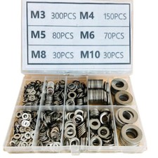 660 Pieces of 304 Stainless Steel Washers Flat Washer Assortment Kit 6 Sizes New picture