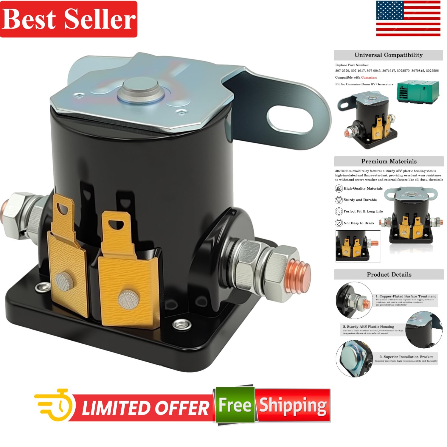 3072586 Starter Solenoid Relay - Compatible with Cummins Onan RV Generators 3072586 Starter Solenoid Relay - Compatible with Cummins Onan RV Generators