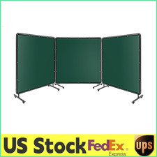 🔝6x6/6x8FT Flame-Resistant 3-Panel Welding Screen w/Frame Safety Curtain Caster picture