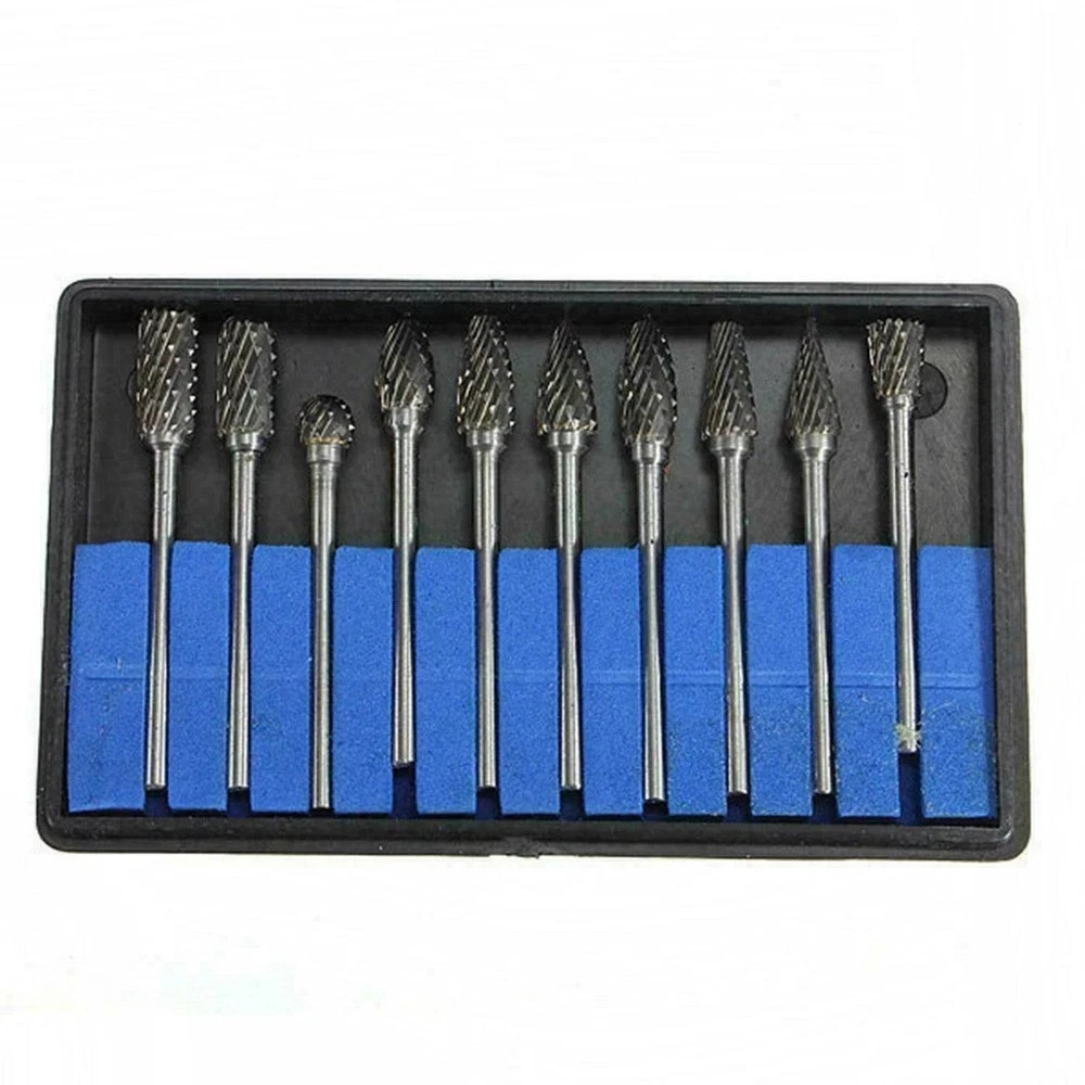 10Pcs Rotary Burrs Tungsten Carbide Metal Steel Drill Bits Rotary Tool Set