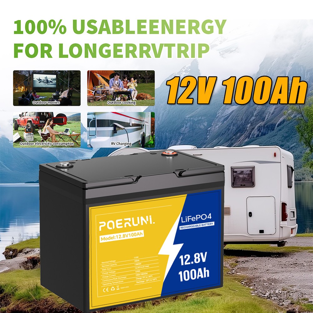 NEW 12V 100Ah LiFePO4 Lithium Battery 1280Wh Built-in 100A BMS 8000+ Cycle Deep NEW 12V 100Ah LiFePO4 Lithium Battery 1280Wh Built-in 100A BMS 8000+ Cycle Deep