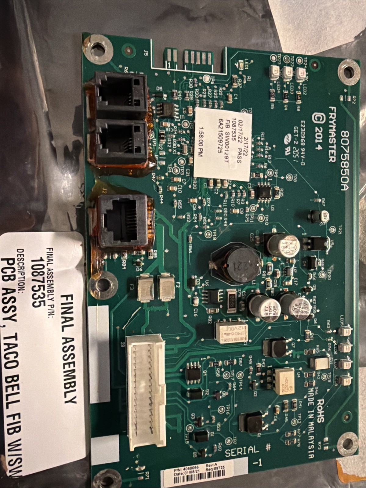 1087535 Frymaster Pcb Assembly, Taco Bell Fib Sw Genuine OEM FM1087535SP 1087535 Frymaster Pcb Assembly, Taco Bell Fib Sw Genuine OEM FM1087535SP
