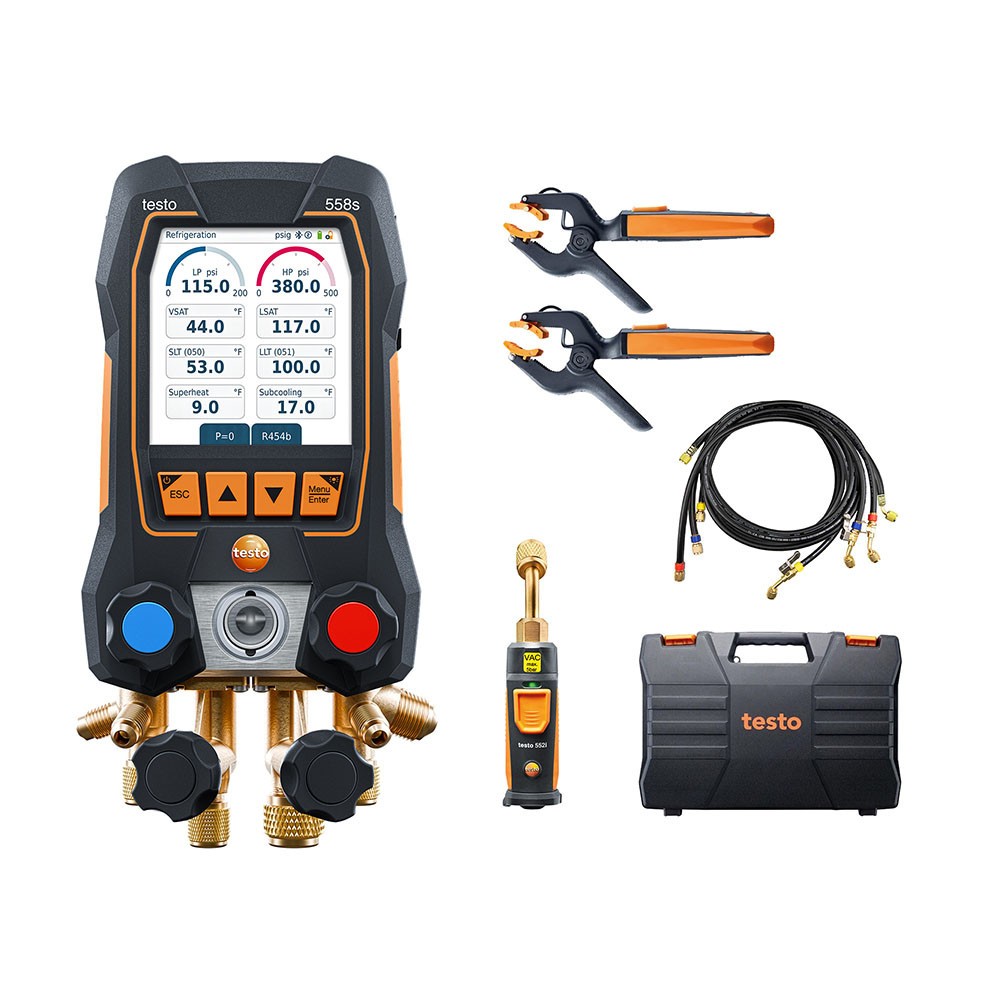 Testo 558s KIT W/ HOSE 4-Valve Digital Manifold Kit with Probes/Hoses Testo 558s KIT W/ HOSE 4-Valve Digital Manifold Kit with Probes/Hoses
