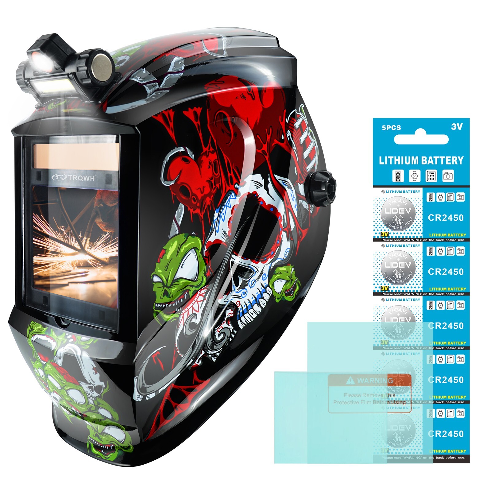 TRQWH Solar Powered Auto Darkening Welding Helmet LED Light Shade 4/5-9/9-13 TRQWH Solar Powered Auto Darkening Welding Helmet LED Light Shade 4/5-9/9-13