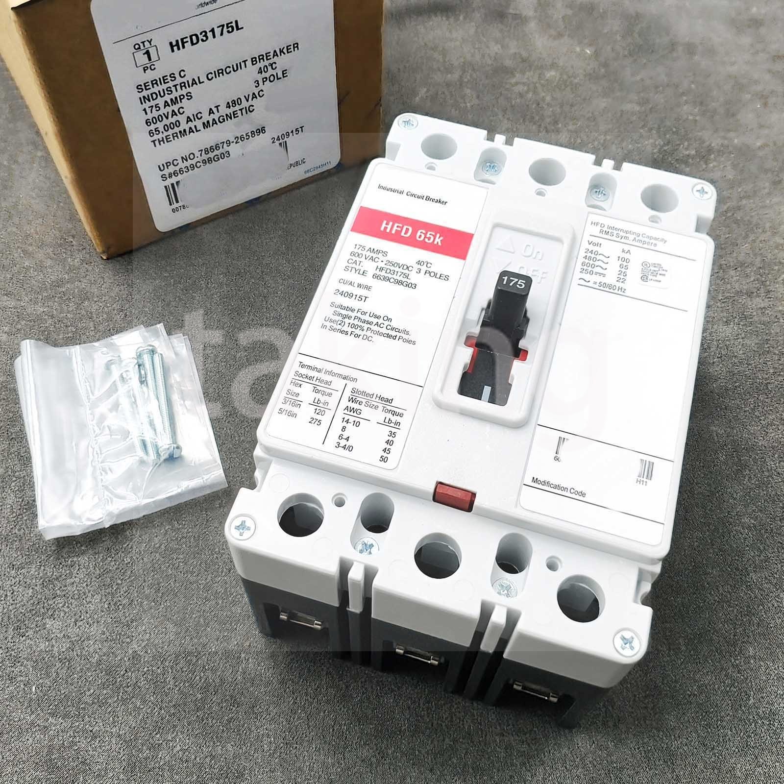 1pcs New Circuit Breaker for HFD3175L 3 Pole 175 Amp 600VAC 1pcs New Circuit Breaker for HFD3175L 3 Pole 175 Amp 600VAC