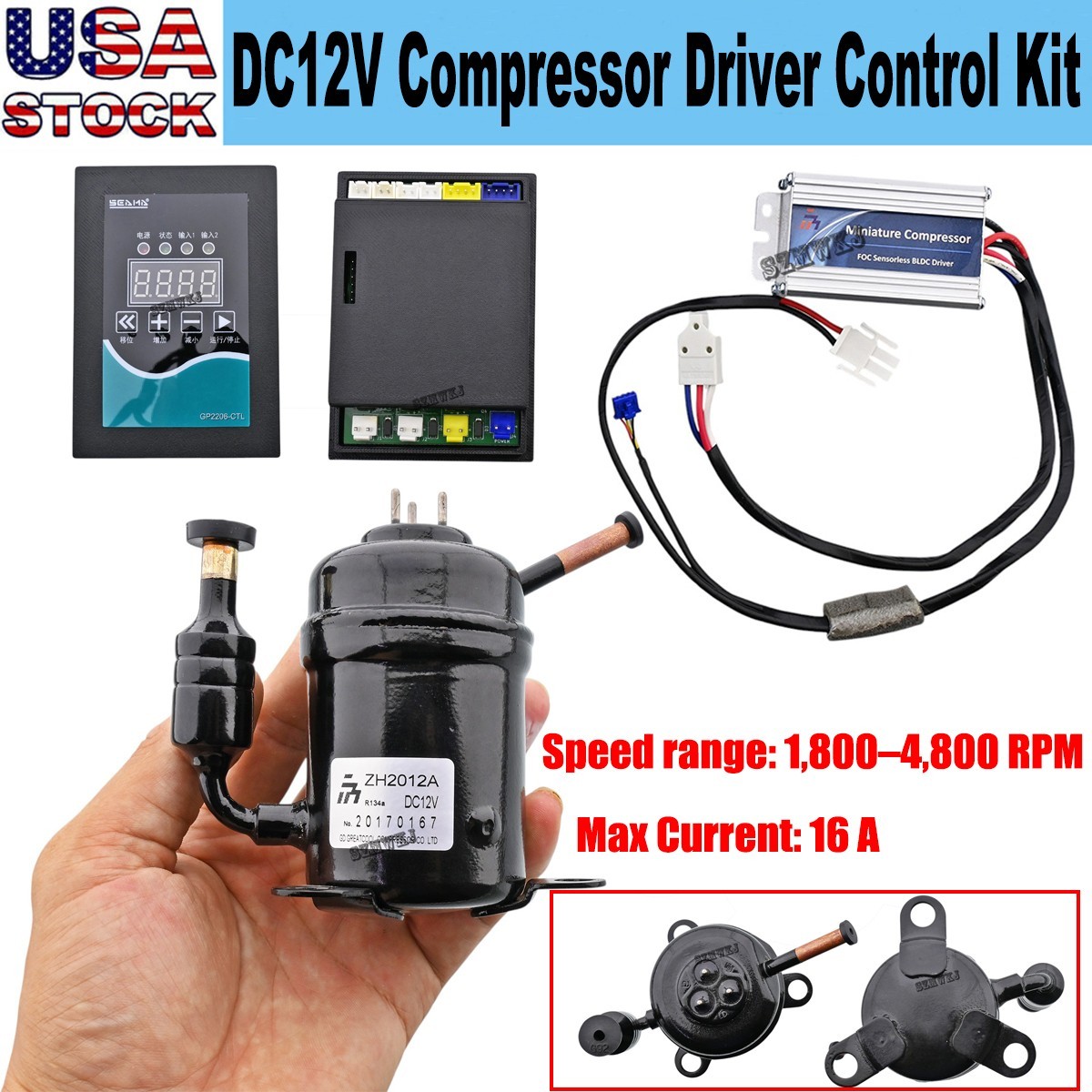 12V DC 16A ZH2012A Mini R134a BLDC Refrigeration Compressor FOC Lab Cooling DIY 12V DC 16A ZH2012A Mini R134a BLDC Refrigeration Compressor FOC Lab Cooling DIY