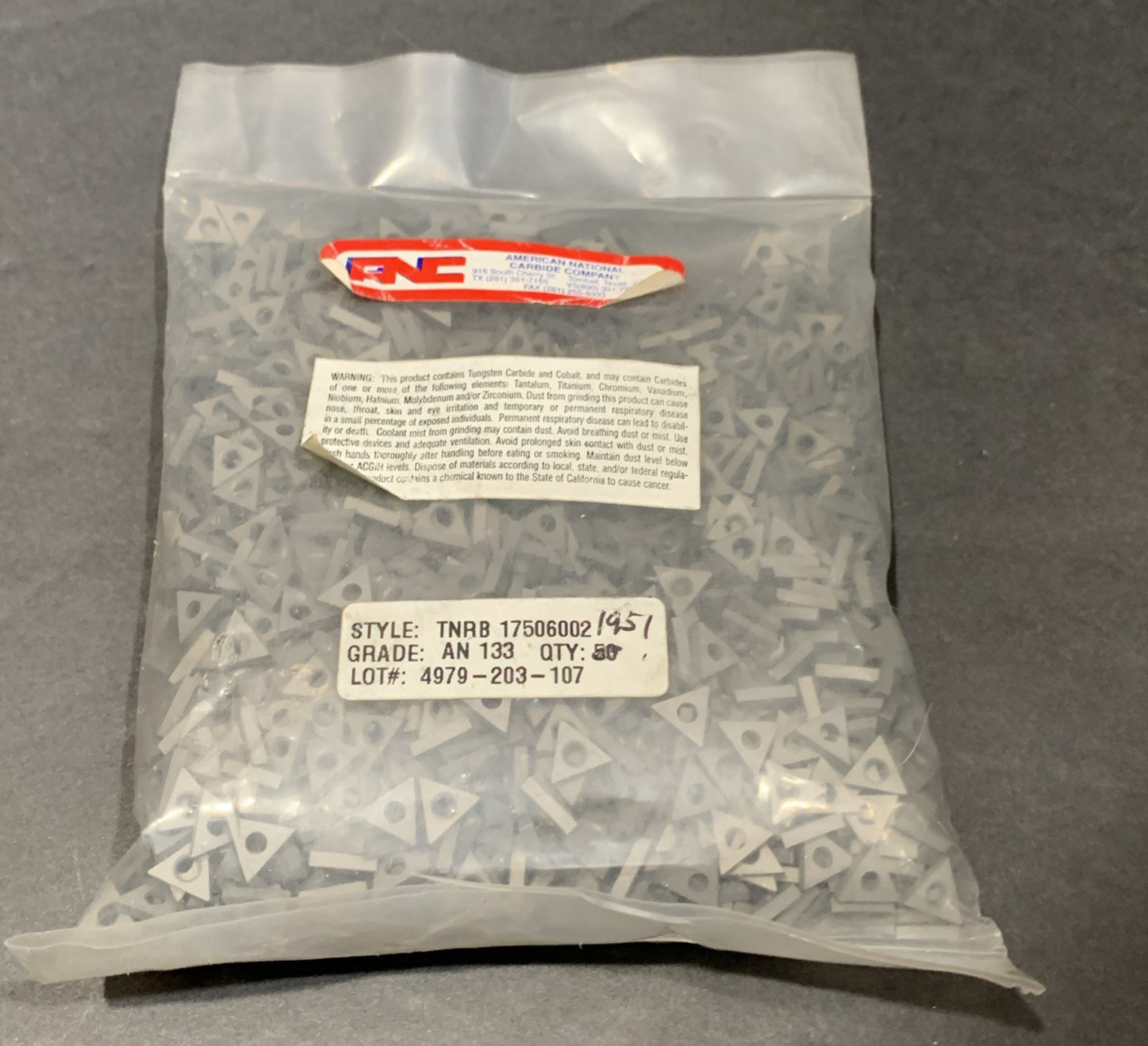 AMERICAN NATIONAL CARBIDE TNRB 17506002 AN133 Quantity 1951 NEW AMERICAN NATIONAL CARBIDE TNRB 17506002 AN133 Quantity 1951 NEW