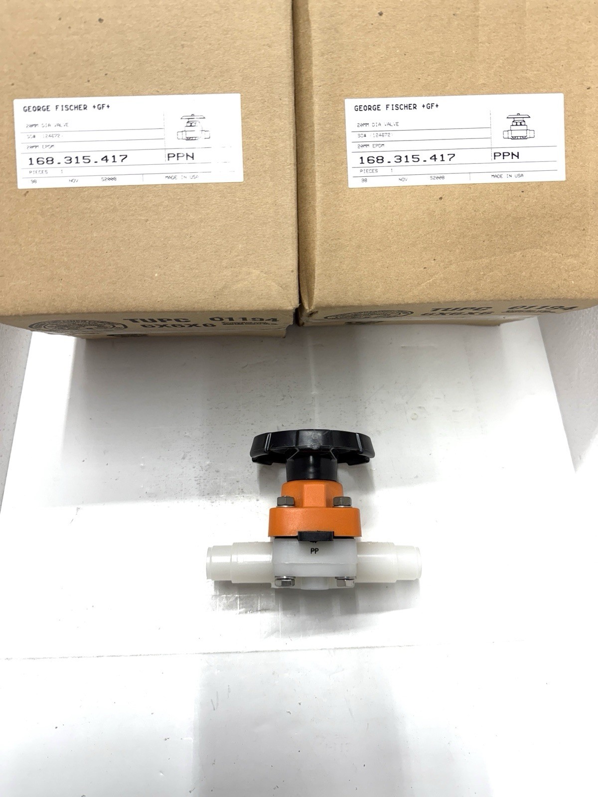 (2) George Fischer 168.315.417 (20mm) Valve - Brand New In The Box (2) George Fischer 168.315.417 (20mm) Valve - Brand New In The Box