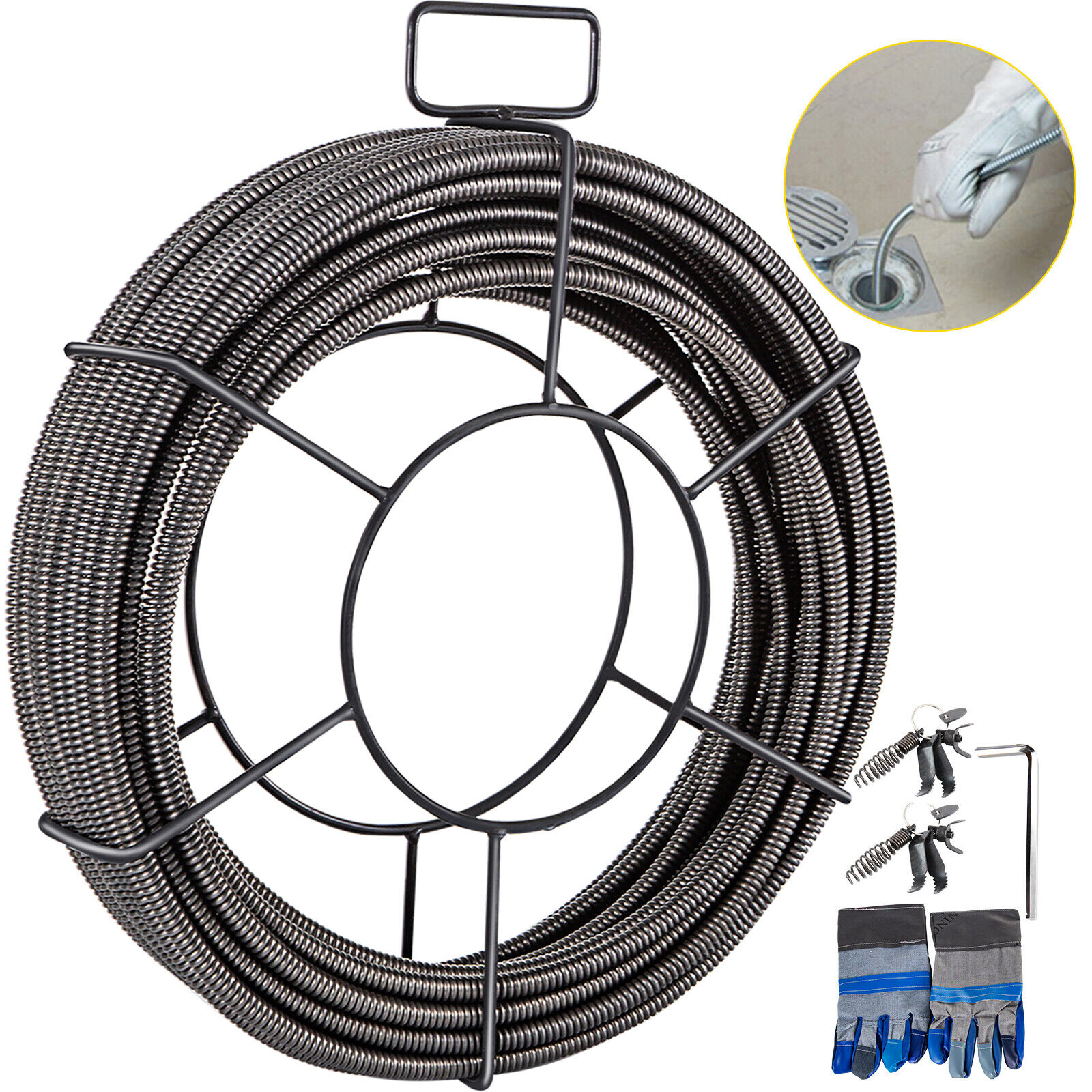VEVOR Drain Cable Sewer Cable 50Ft 3/8In Drain Cleaner Cable Auger Snake Pipe