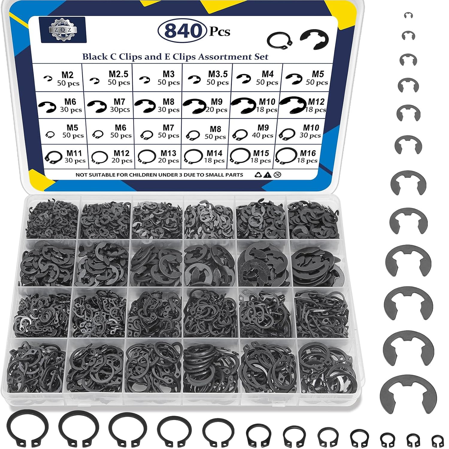 840Pcs C Clips E Clips Assortment Kit, External Retaining Rings Set 840Pcs C Clips E Clips Assortment Kit, External Retaining Rings Set