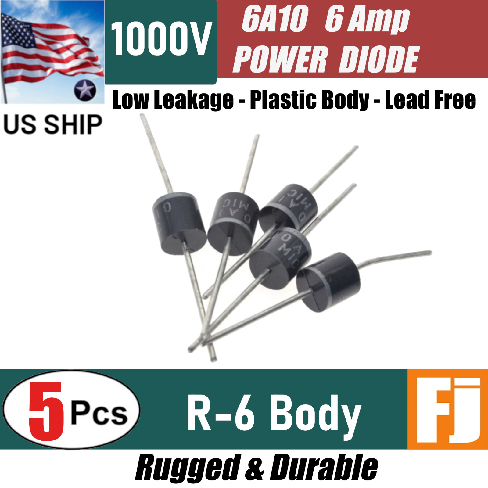 5x 6A10 | 1000V 1KV Axial Bridge Rectifier Diode | General Purpose | US Ship 5x 6A10 | 1000V 1KV Axial Bridge Rectifier Diode | General Purpose | US Ship