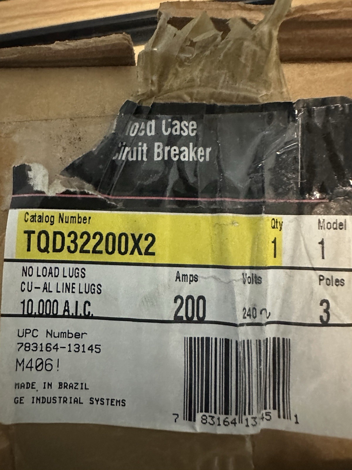 NEW GE TQD32200X2 3 pole 200 amp 240v TQD w Line Lugs Model 1 RARE DISCONTINUED