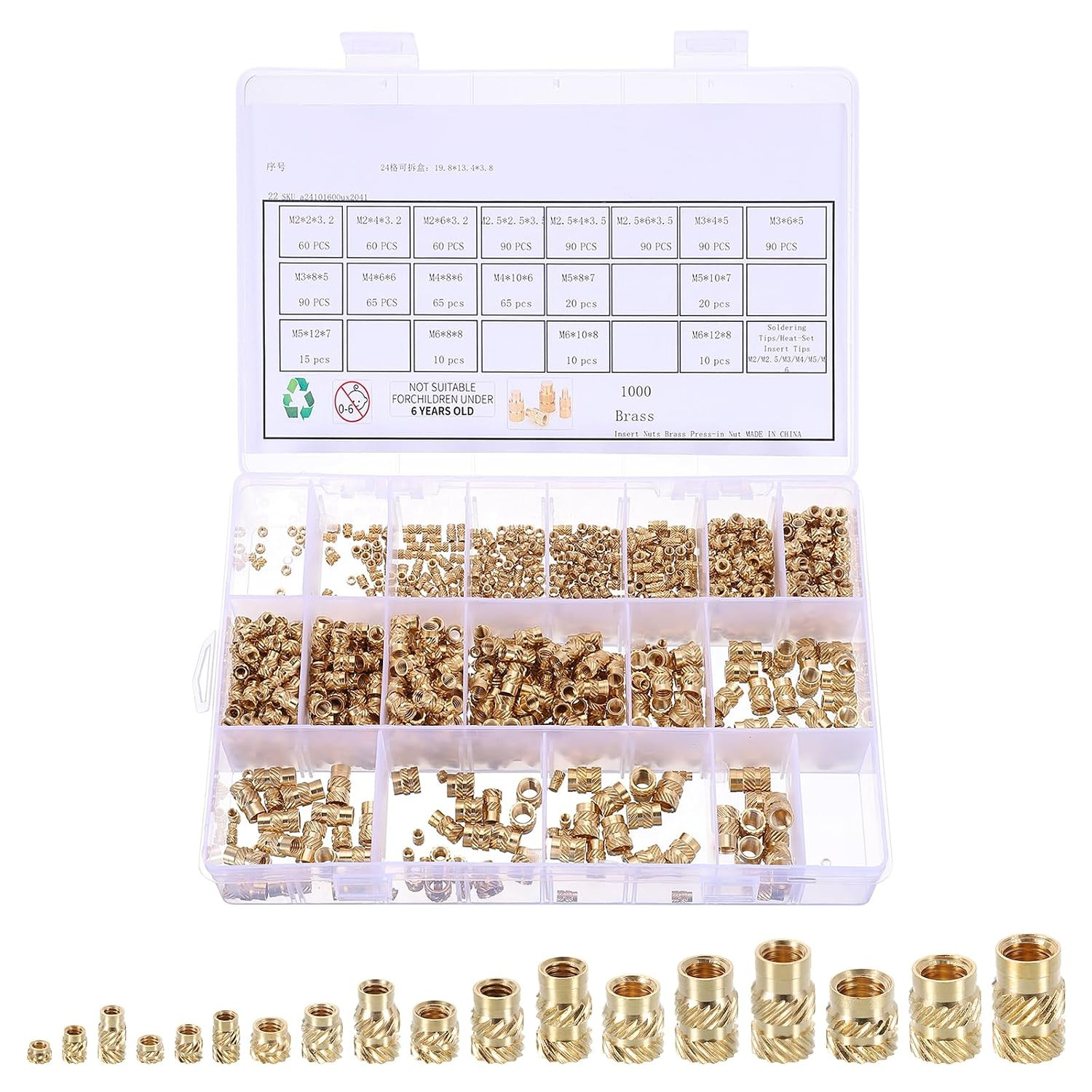 1000Pcs M2 M2.5 M3 M4 M5 M6 Metric Threaded Inserts Brass Heat Set 1000Pcs M2 M2.5 M3 M4 M5 M6 Metric Threaded Inserts Brass Heat Set