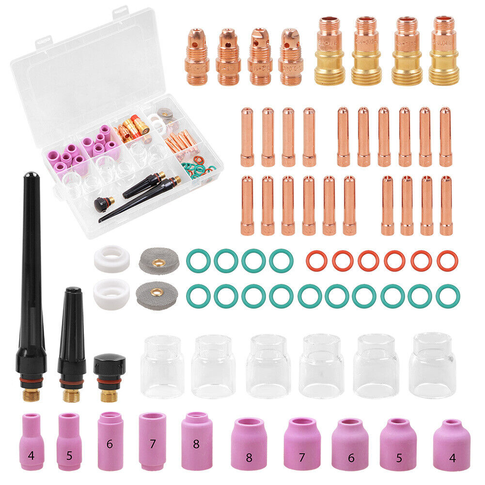 71pcs TIG Welding Torch Stubby Gas Lens Pyrex Glass Cup Kit For WP-17/18/26 Set