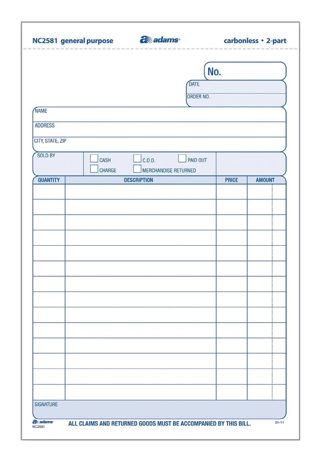 Adams General Purpose Unit Sets, 5.67 x 8.5 Inches, 2-Part, Carbonless, White/Ca