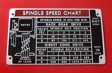 New Atlas, Craftsman, Lathe Spindle Speed Chart, Label, Name Plate picture