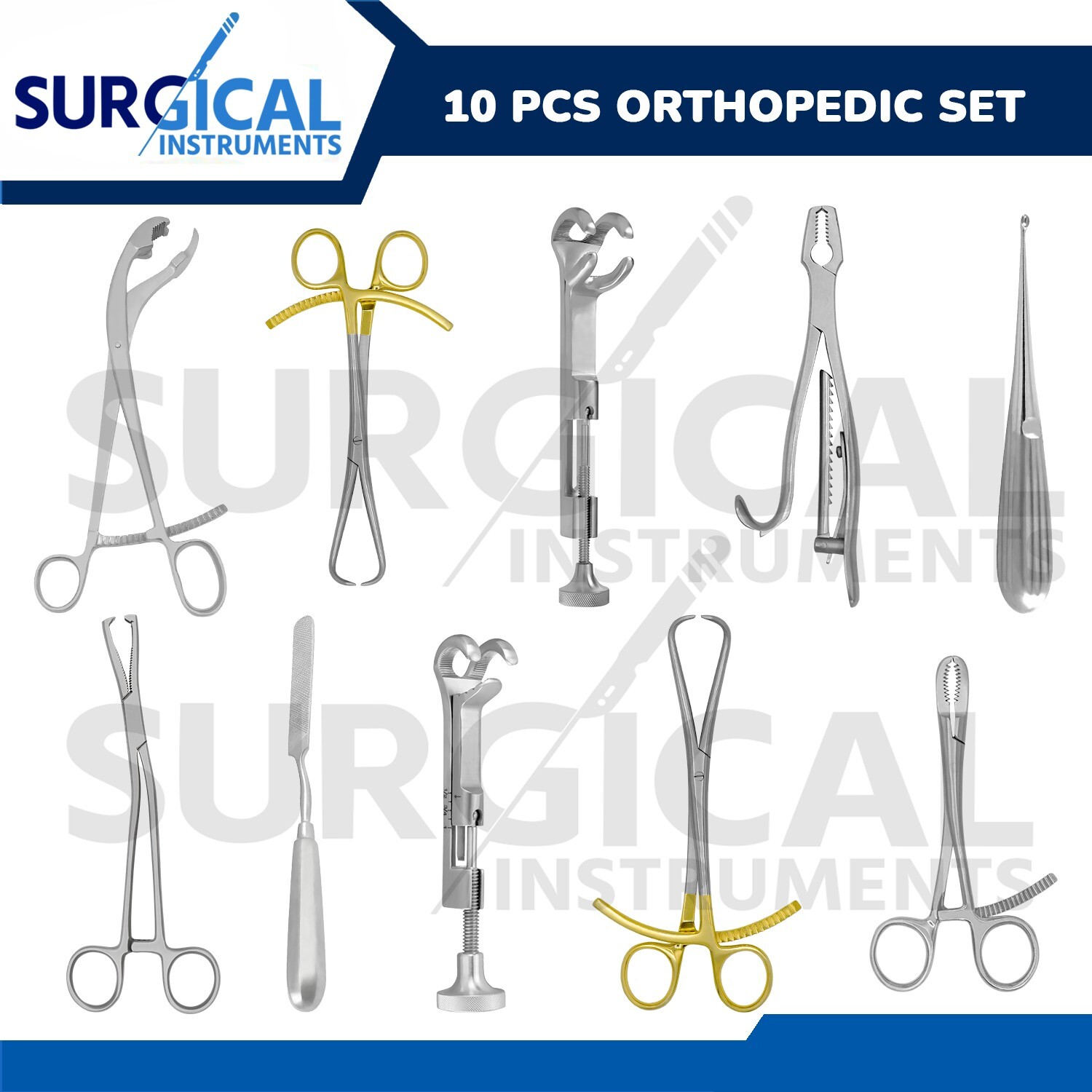 10 Pcs Assorted Orthopedic Surgical Instruments Custom Made Set - German Grade 10 Pcs Assorted Orthopedic Surgical Instruments Custom Made Set - German Grade