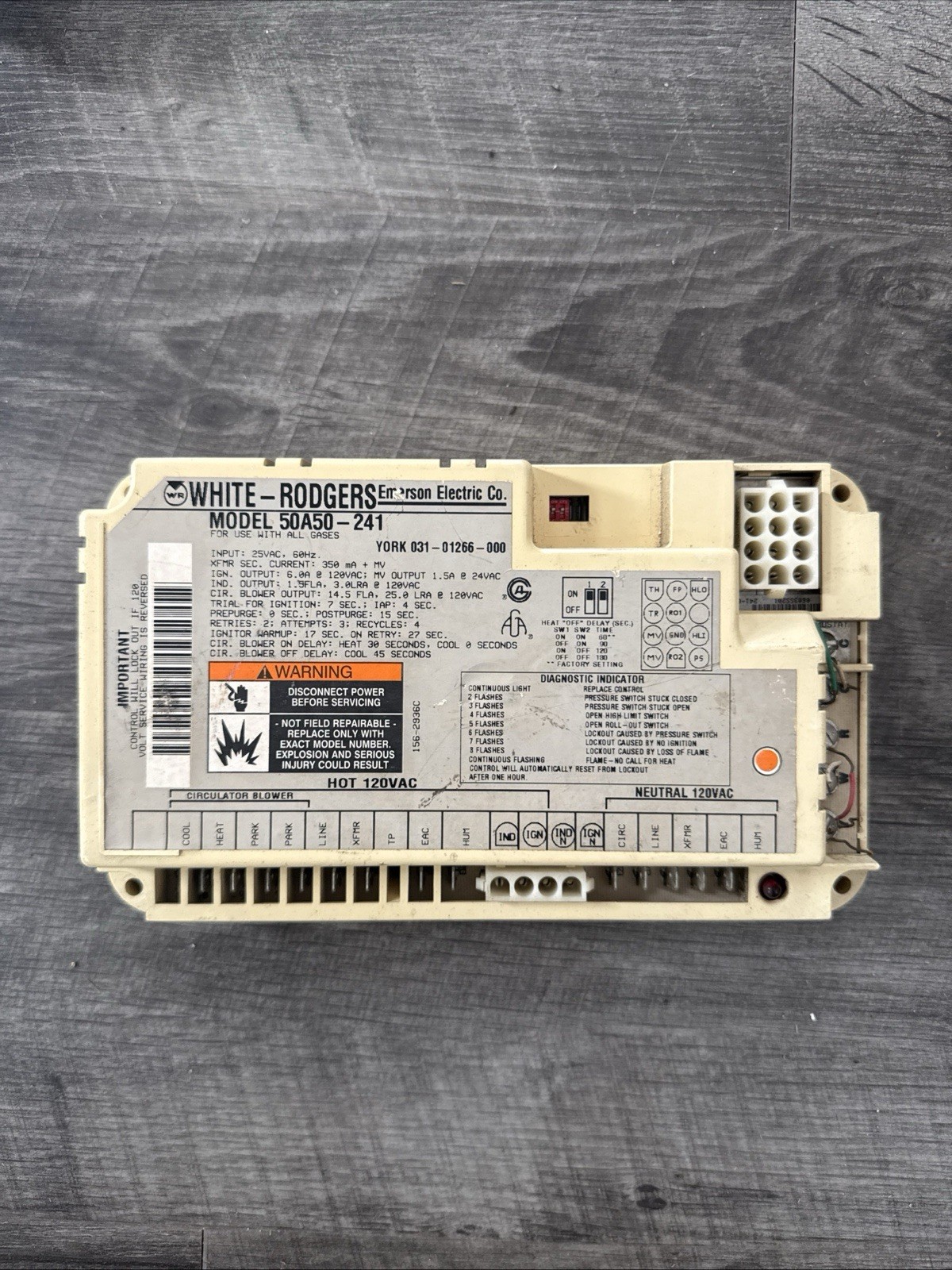 White Rodgers Furnace Control Board 50A50-241 York 031-01266-000 White Rodgers Furnace Control Board 50A50-241 York 031-01266-000