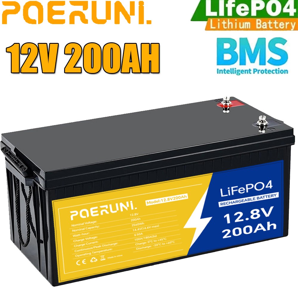 12V 200AH LiFePO4 Lithium Battery Built-in BMS Deep Cycle for Solar RV Off-grid 12V 200AH LiFePO4 Lithium Battery Built-in BMS Deep Cycle for Solar RV Off-grid