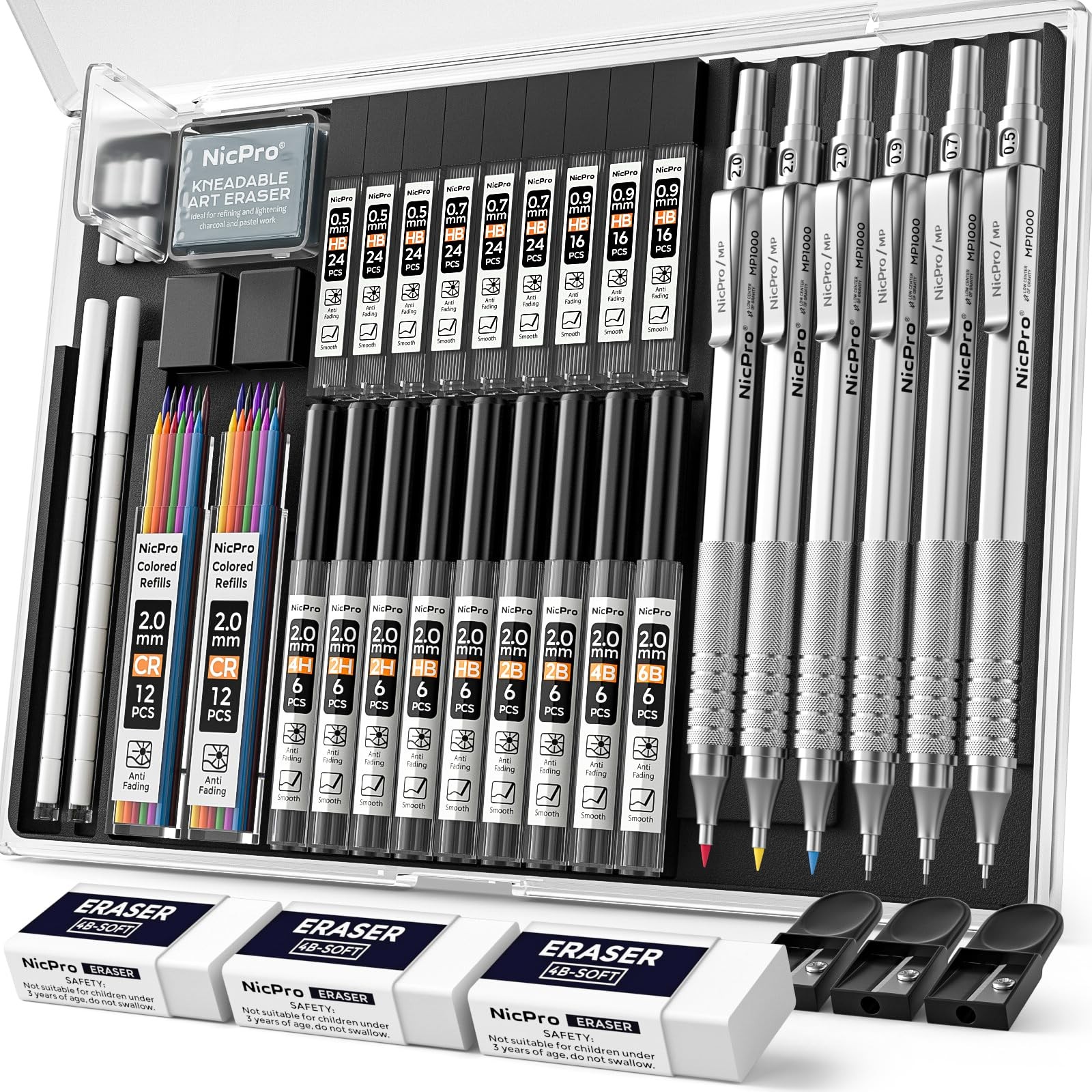 Nicpro 35PCS Silver Metal Mechanical Pencil Set, 1 Count (Pack of 6), Nicpro 35PCS Silver Metal Mechanical Pencil Set, 1 Count (Pack of 6),