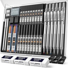 Nicpro 35PCS Silver Metal Mechanical Pencil Set, 1 Count (Pack of 6), picture