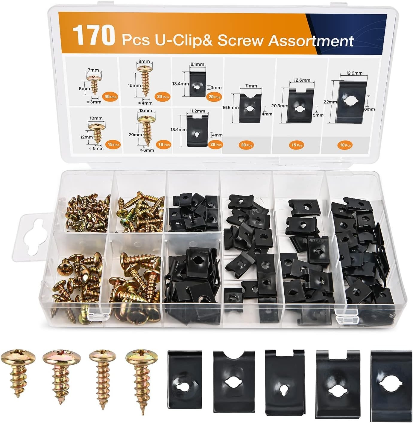 170Pcs Car U-Clip and Screw Assortment Kit 9 Different Sizes Automotive U Nut an 170Pcs Car U-Clip and Screw Assortment Kit 9 Different Sizes Automotive U Nut an