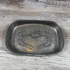 Vintage 70s Wilton Pewter Lovebirds Trinket Dish Vanity Tray Folk Art Decor picture