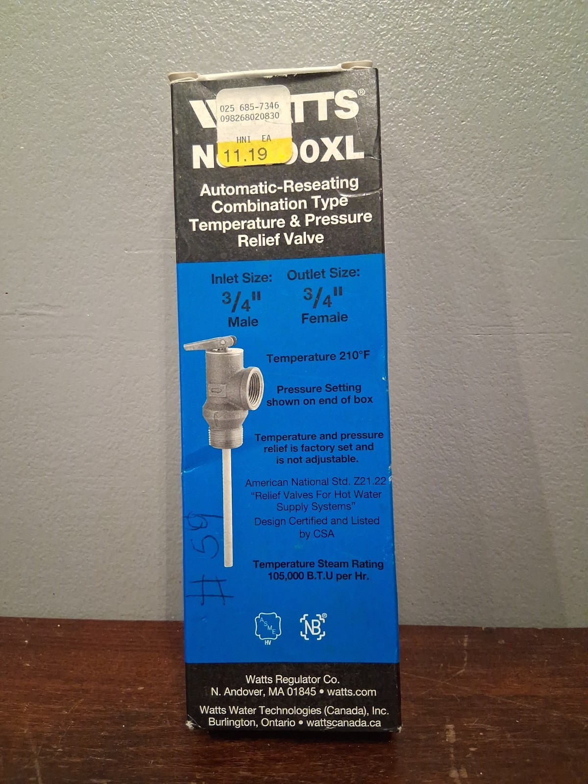 Watts Automatic Reseating Combo Temperature and Pressure Relief Valve 100XL NOS Watts Automatic Reseating Combo Temperature and Pressure Relief Valve 100XL NOS