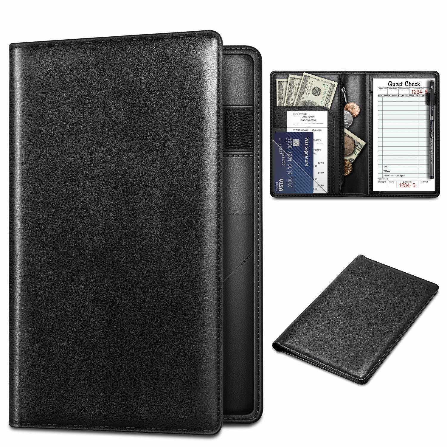 Server Book PU Leather Book Organizer Wallet Zipper Pocket for Waitress Waiters