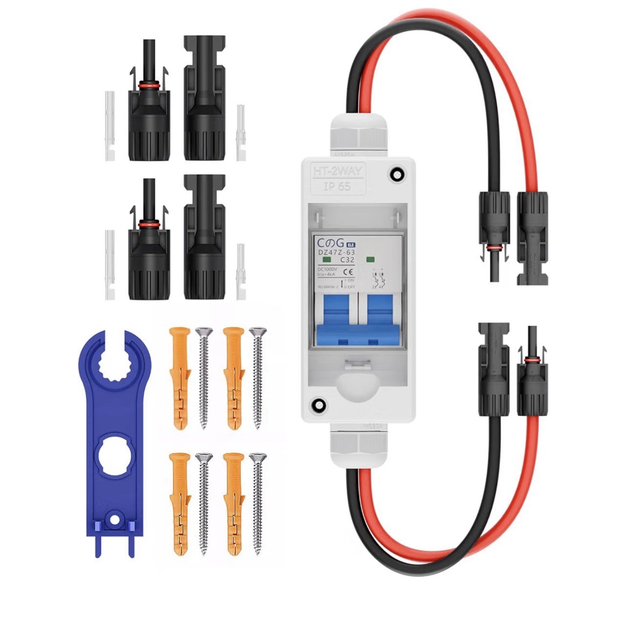 Solar Panel Disconnect Switch 1000V 32A IP65 DC Breaker Box 2P PV Circuit Solar Panel Disconnect Switch 1000V 32A IP65 DC Breaker Box 2P PV Circuit