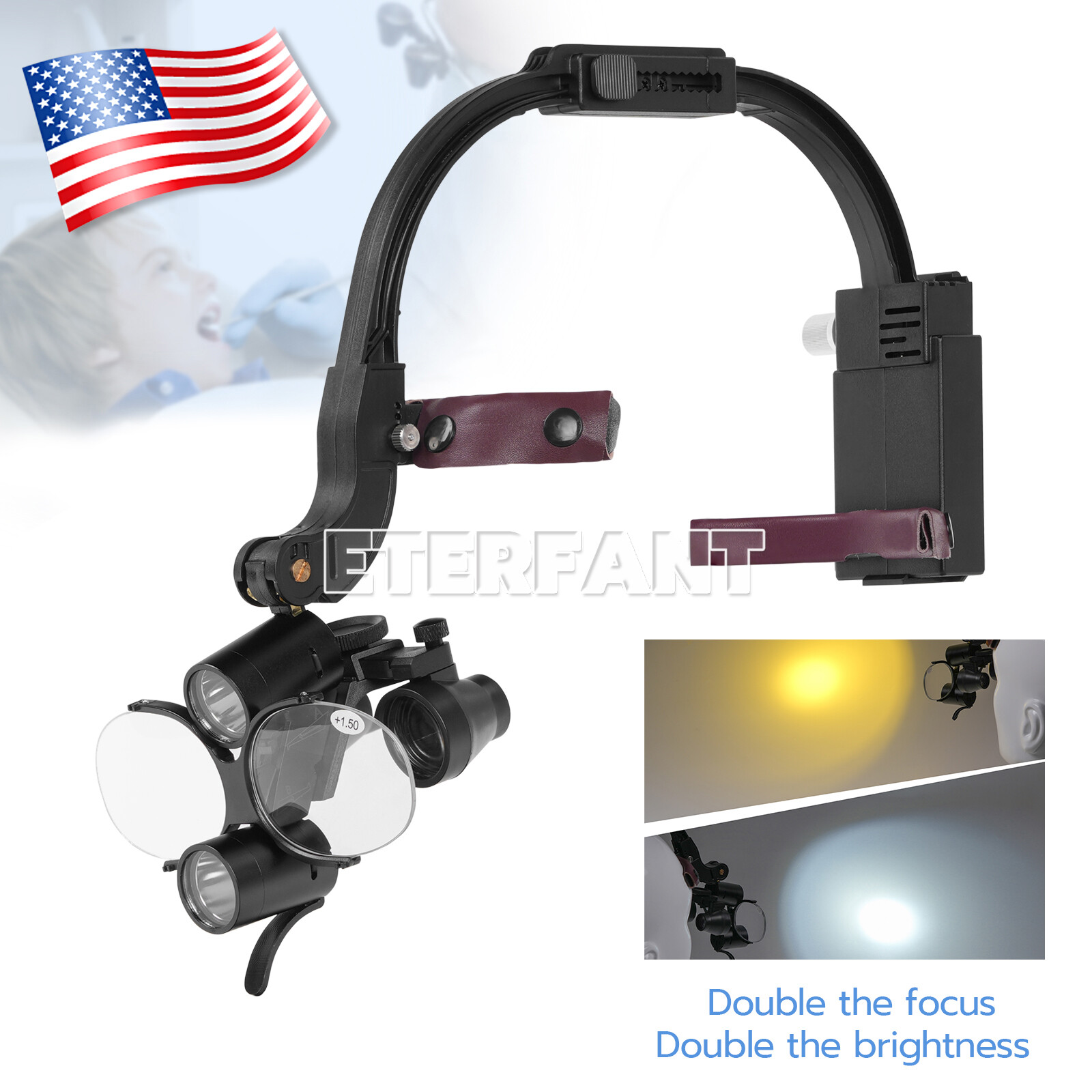 ETERFANT 3.5X Dental Surgical Headband Binocular Loupes 5W LED Head Light 2 Leds ETERFANT 3.5X Dental Surgical Headband Binocular Loupes 5W LED Head Light 2 Leds