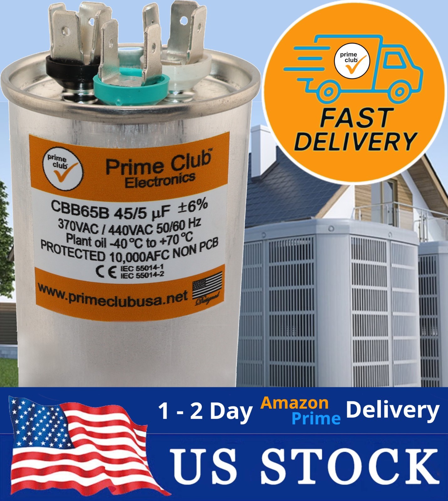 45+5 uF ±6% 370V/440VAC Dual Round Capacitor Carrier Lennox Goodman Genteq Trane 45+5 uF ±6% 370V/440VAC Dual Round Capacitor Carrier Lennox Goodman Genteq Trane