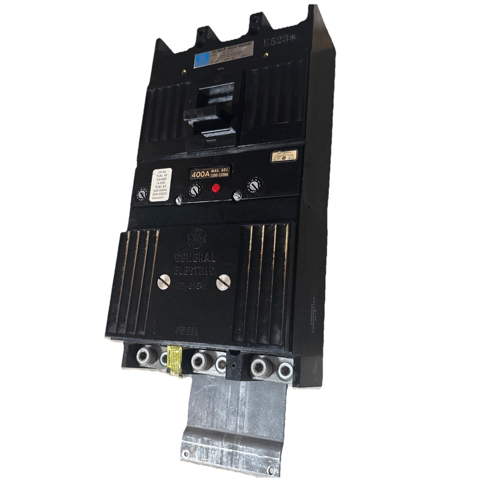GE General Electric 3 Pole 400 Amp 600V Tri-Break Circuit Breaker TB43F400