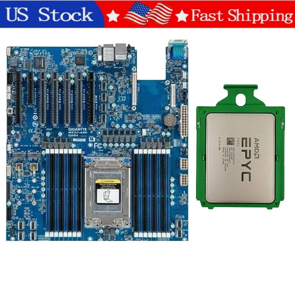 New Gigabyte MZ32-AR0(MZ32-001) SP3 Motherboard+AMD EPYC 7352 24C 48T 2.3GHz CPU New Gigabyte MZ32-AR0(MZ32-001) SP3 Motherboard+AMD EPYC 7352 24C 48T 2.3GHz CPU