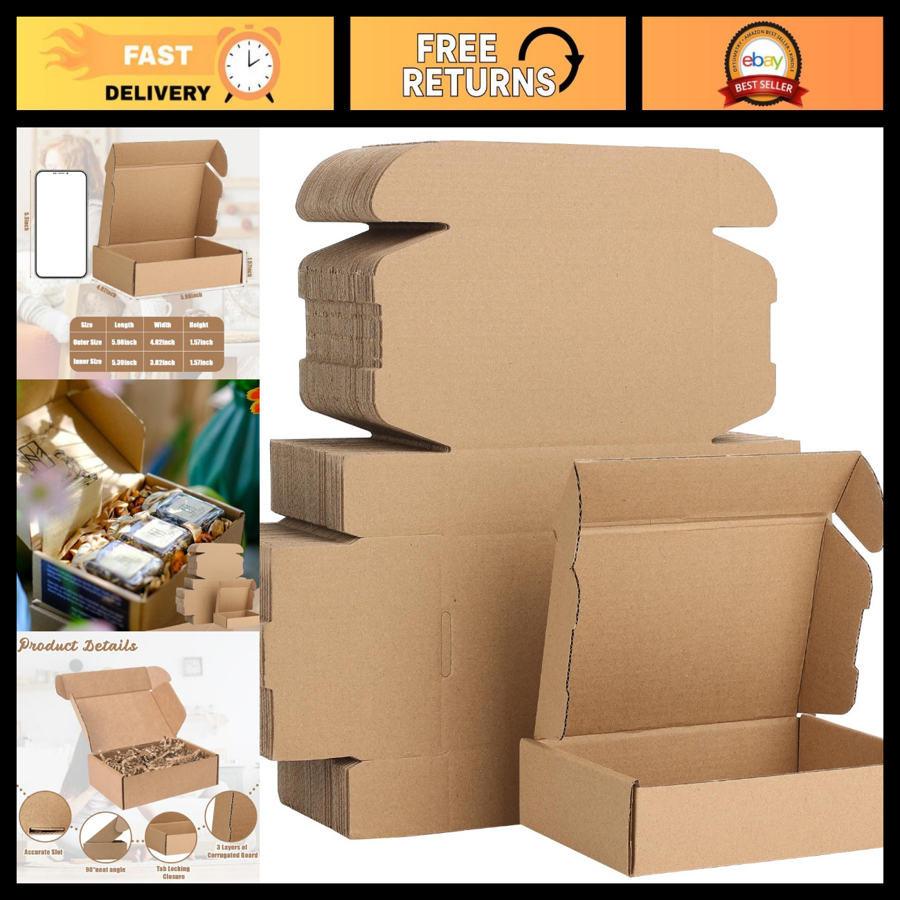 100 Pcs Small Cardboard Shipping Boxes 6x4x1.6 for Mailing & Packaging, Brown 100 Pcs Small Cardboard Shipping Boxes 6x4x1.6 for Mailing & Packaging, Brown