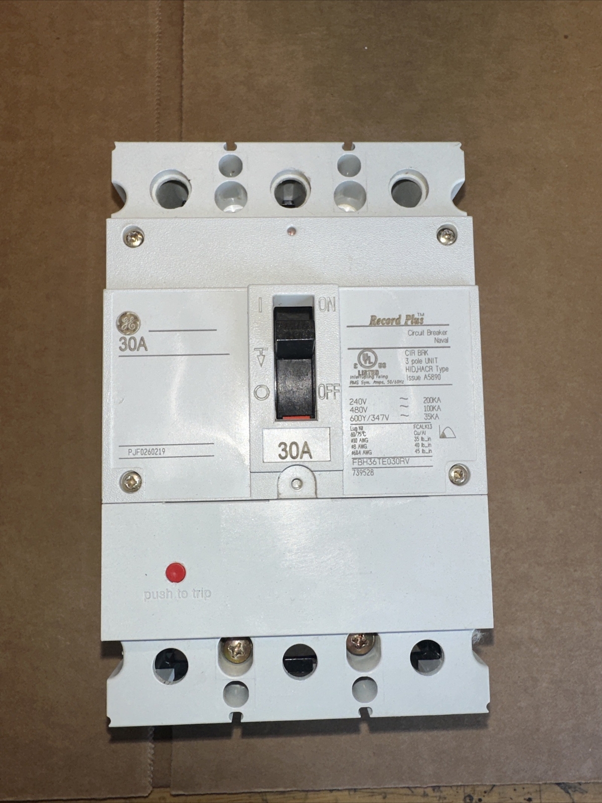 GE Record Plus Circuit Breaker 3 Pole FBH36TE030RV 30 amp GE Record Plus Circuit Breaker 3 Pole FBH36TE030RV 30 amp