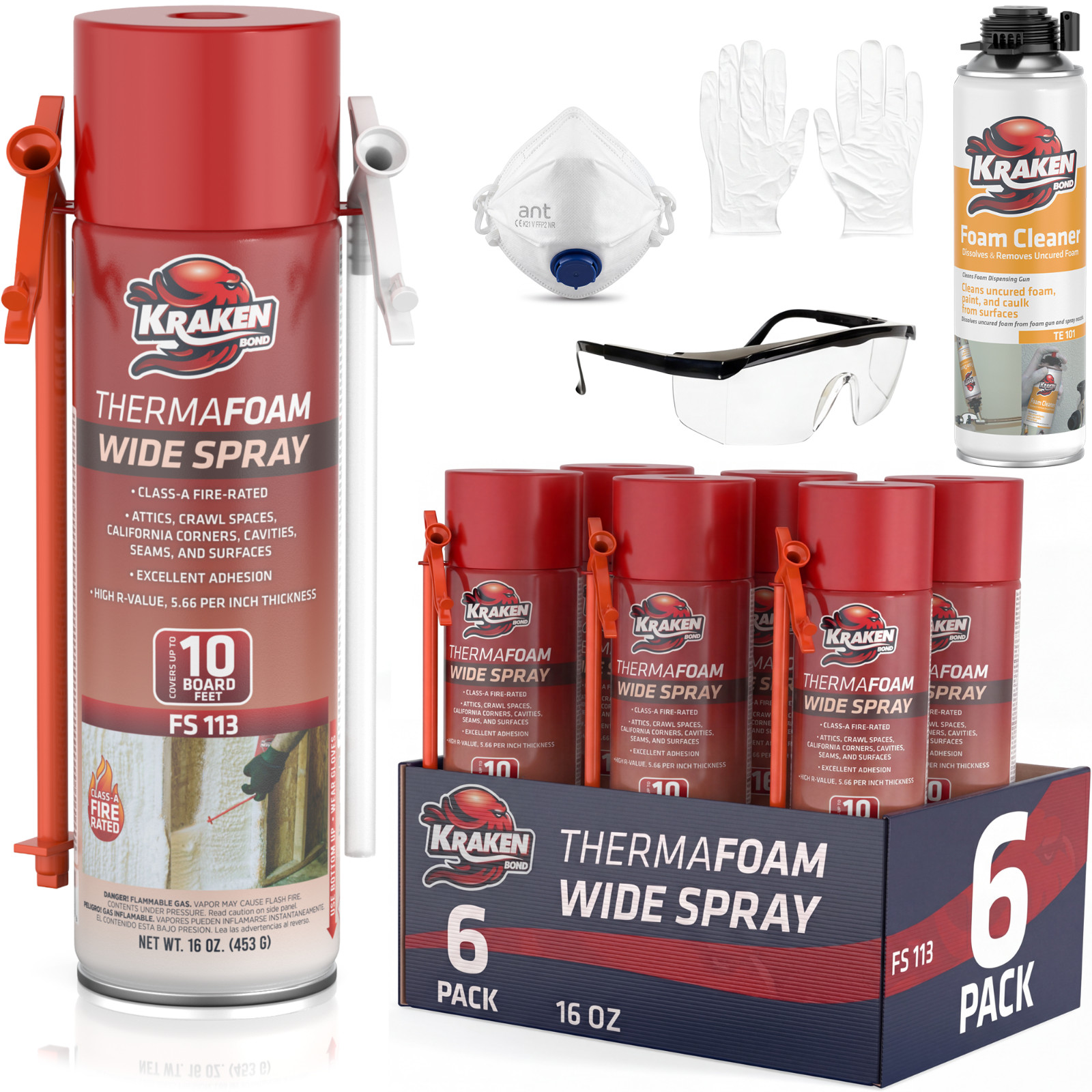 Kraken Wide Spray Foam Insulation Closed Cell Expanding Fire Rated 60BrF 6x16oz Kraken Wide Spray Foam Insulation Closed Cell Expanding Fire Rated 60BrF 6x16oz