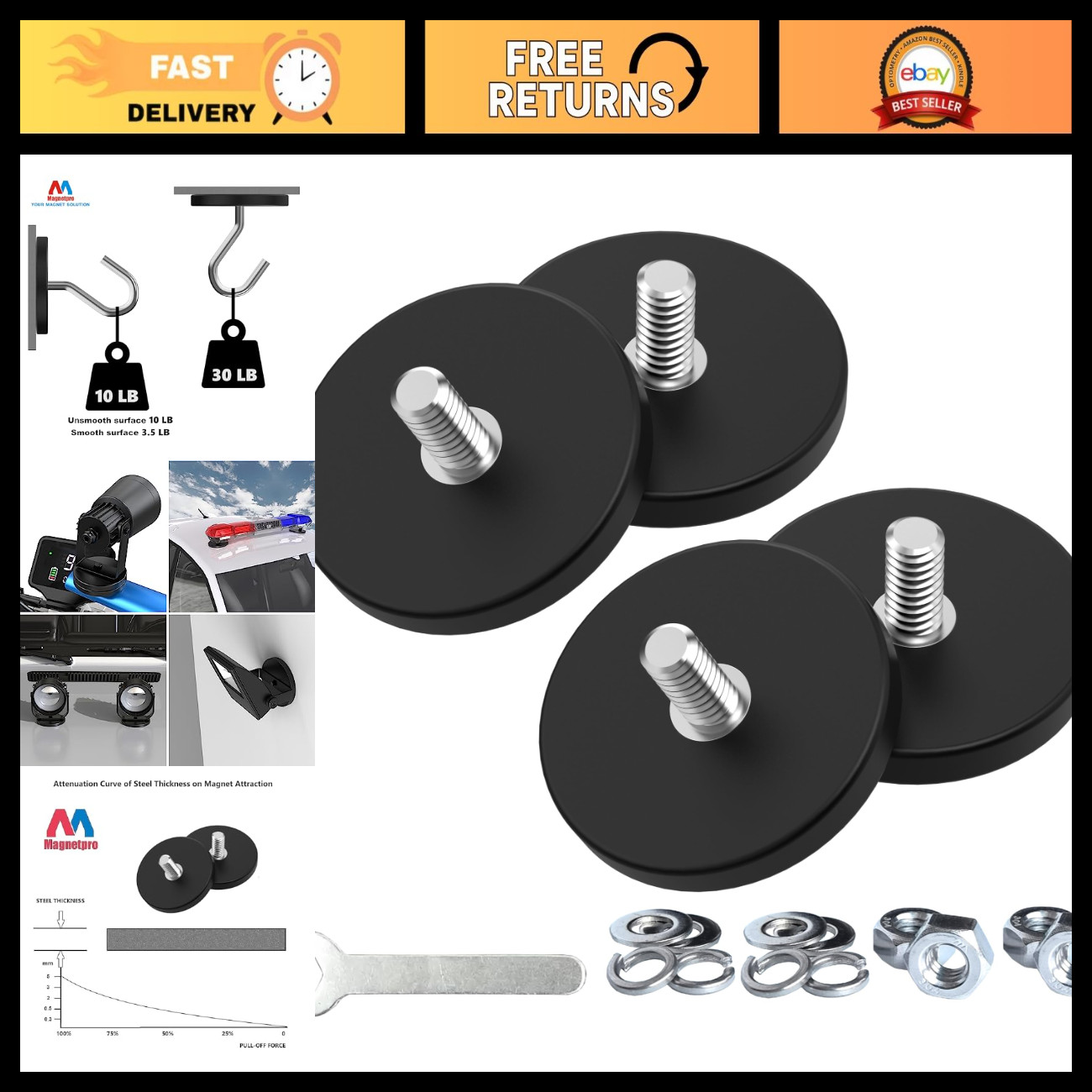 Strong Rubber Coated Mounting Magnets - 4 Pack, 30 LB Hold, Heavy Duty, Versatil Strong Rubber Coated Mounting Magnets - 4 Pack, 30 LB Hold, Heavy Duty, Versatil
